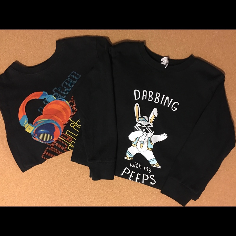 2 Boy’s Size 5 Long Sleeve Black T-shirts Dabbing